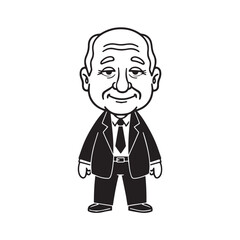 Old man with formal suit black and white vector illustration for classic portrait artwork design

