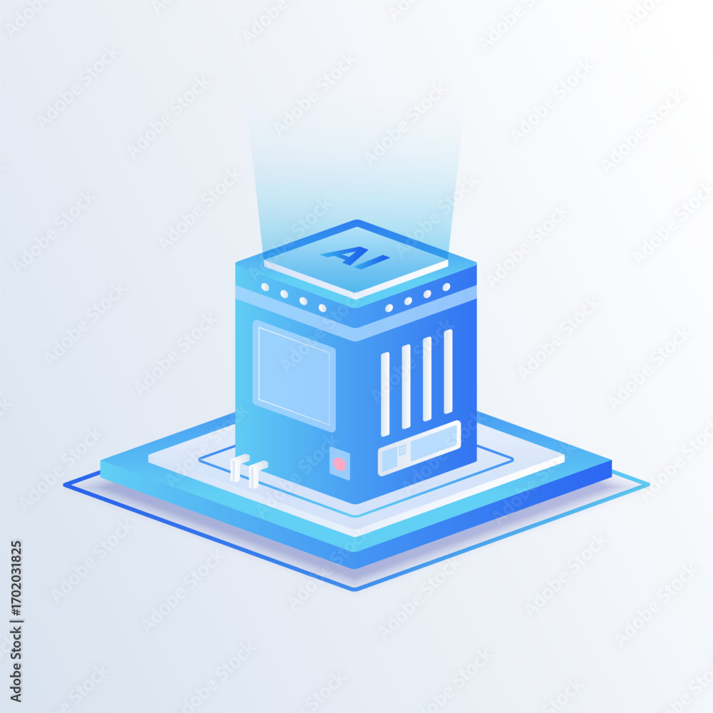 Poster artificial intelligence big data isometric vector illustration. artificial intelligence analyzing da