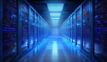 Fototapeta premium Deep Blue Data Center: Servers, Technology, and Innovation