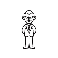 Old man with formal suit black and white vector illustration for classic portrait artwork design

