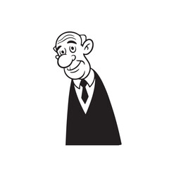 Old man with formal suit black and white vector illustration for classic portrait artwork design

