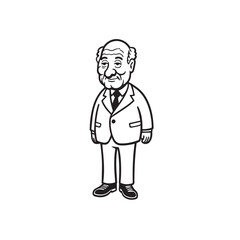 Old man with formal suit black and white vector illustration for classic portrait artwork design

