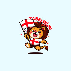English Lion Mascot Holding National Flag – Patriotic Animal Character of England