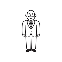 Old man with formal suit black and white vector illustration for classic portrait artwork design


