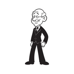 Old man with formal suit black and white vector illustration for classic portrait artwork design

