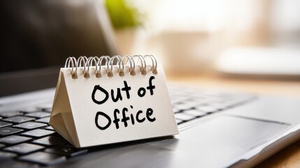 Out of Office Message on Laptop Keyboard, Representing Vacation, Time Off, or Business Absence
