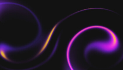 Abstract swirling neon light trails on dark background