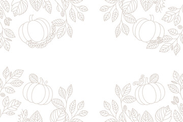 A white background with pumpkins and leaves in the corners creating a frame for text or images