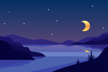 Fototapeta premium Evening Glow on Peaceful Shores Vector Illustration