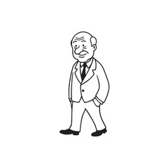 Old man with formal suit black and white vector illustration for classic portrait artwork design


