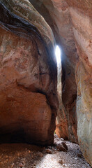 Landscape in the Gorgas and the Hermitage of San Julian in Nueno, in the Sierra de Guara Natural Park. Huesca, Aragon, Spain, Europe
