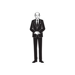 Old man with formal suit black and white vector illustration for classic portrait artwork design

