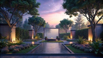 Obraz premium Serene garden atmosphere at dusk