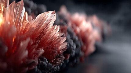 the image showcases a cluster of angular, semi translucent structures with a pinkish hue, arranged in an expansive pattern