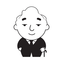 Old man with formal suit black and white vector illustration for classic portrait artwork design

