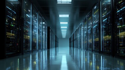 Fototapeta premium Inside a Modern Data Center: Servers, Technology, and Innovation