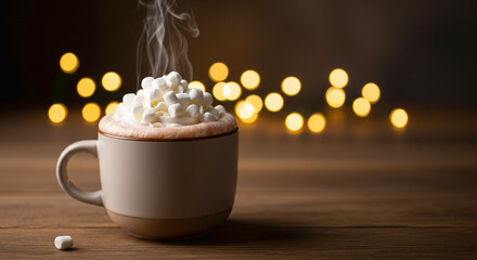 Steaming Mug of Hot Cocoa with Whipped Cream and Marshmallows