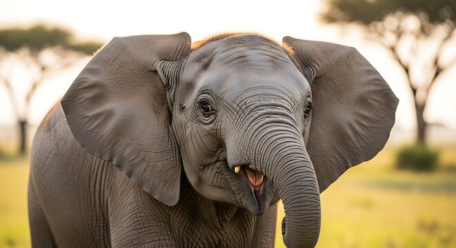 Adorable Baby Elephant in African Savanna.