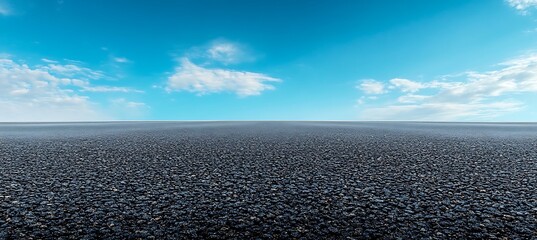 Expansive view of a pebble field under a bright blue sky with scattered clouds, creating a sense of openness and natural beauty