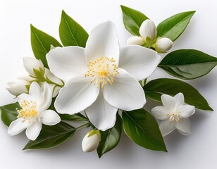 Obraz premium a serene white jasmine blossom with delicate star shaped flowers on a pure white background
