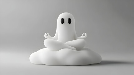 Tranquil meditation of minimalist ghost on cloud for halloween decor and relaxation themes