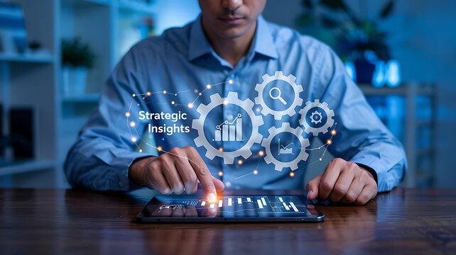 Business Analysis Using Digital Technology for Strategic Growth and Insights in Modern Corporate World with Blue Color Palette