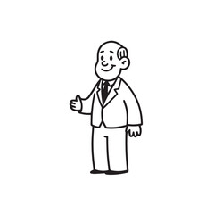 Old man with formal suit black and white vector illustration for classic portrait artwork design