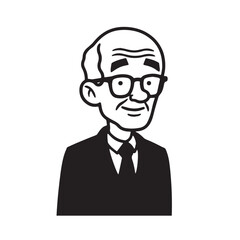 Old man with formal suit black and white vector illustration for classic portrait artwork design