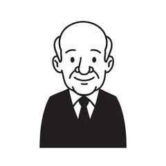 Old man with formal suit black and white vector illustration for classic portrait artwork design