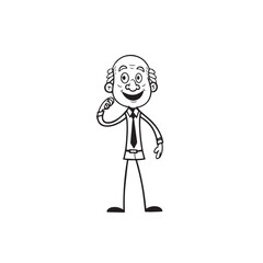 Old man with formal suit black and white vector illustration for classic portrait artwork design