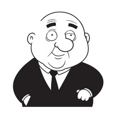 Old man with formal suit black and white vector illustration for classic portrait artwork design