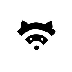 Creative raccoon vector logo with WiFi signal design. Modern black silhouette combining animal and technology, perfect for apps, icons, branding, and digital projects.