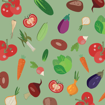 seamless pattern with vegetables,pattern on green background