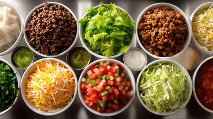 Fresh Ingredients for Delicious Tex-Mex Tacos Ready for Assembly