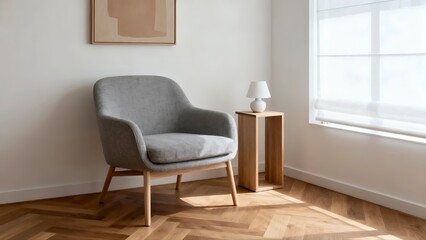 Minimalist Grey Armchair and Side Table, Perfect for Modern Home Decor and Cozy Living Spaces