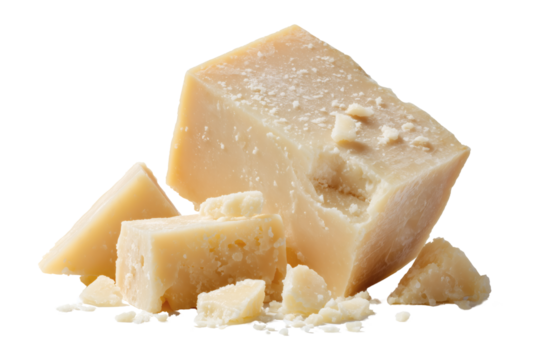 Parmesan cheese blocks isolated on transparent or white background, png