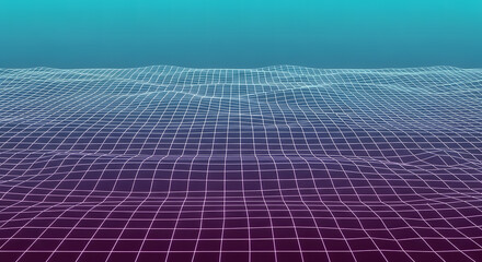 Retro Futuristic Wireframe Wave Landscape in Synthwave Color Scheme Illustration