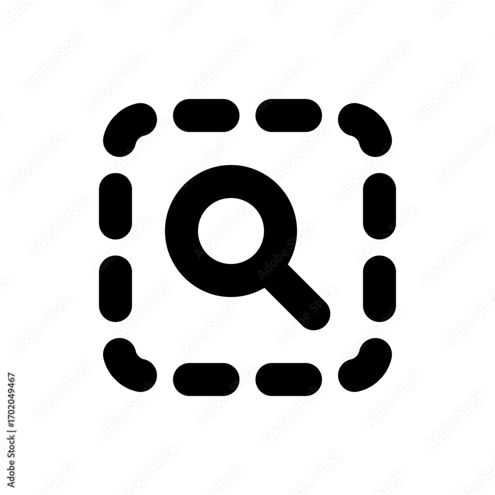 Poster black magnifying glass with a minus sign inside indicating zoom out functionality on a white backgro
