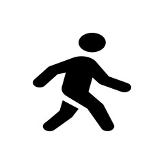Silhouette of a walking person with a round head and outstretched arms and legs depicted in black color