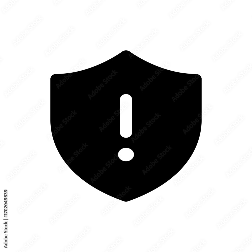 Aufkleber black shield with a white exclamation point inside indicating a security alert or warning message ic