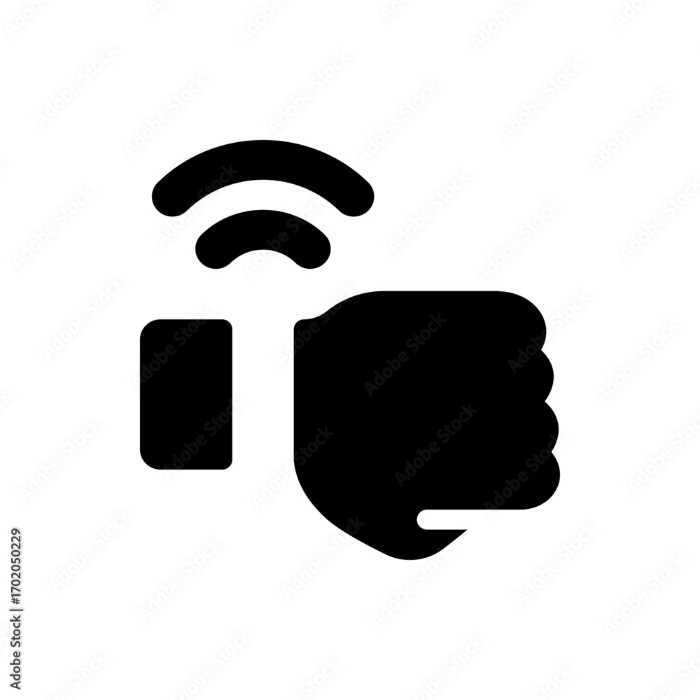 Poster Illustration of a smart watch on a wrist with wifi signal emanating from it in a simple black design