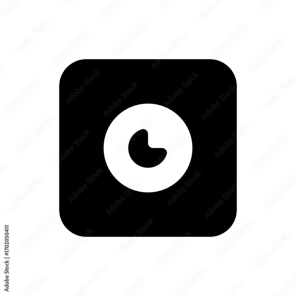 Poster a black square with rounded corners containing a white circle with a crescent shape inside it center