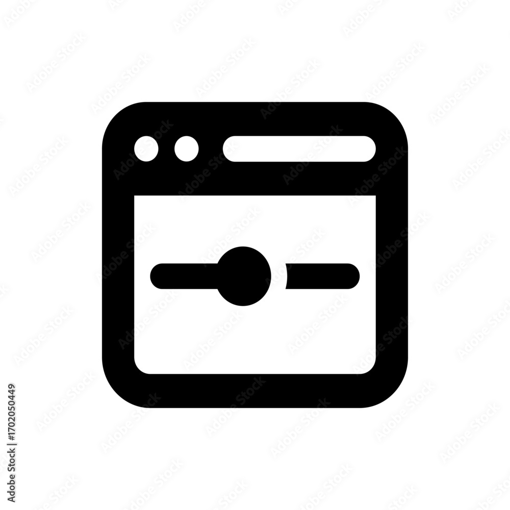Poster a black and white illustration of a slider control inside a window with three dots on the top left c
