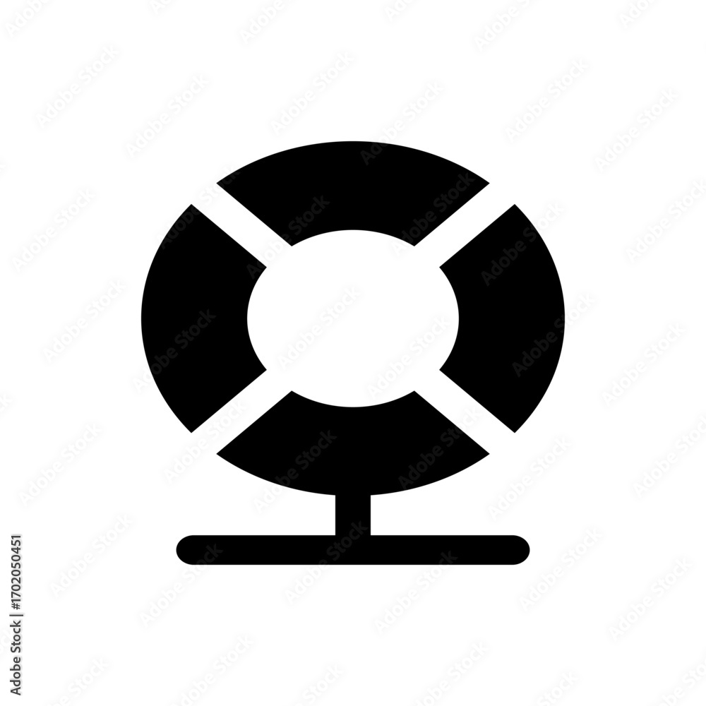 Poster illustration of a black and white web camera with circular shape and stand for video conferencing us