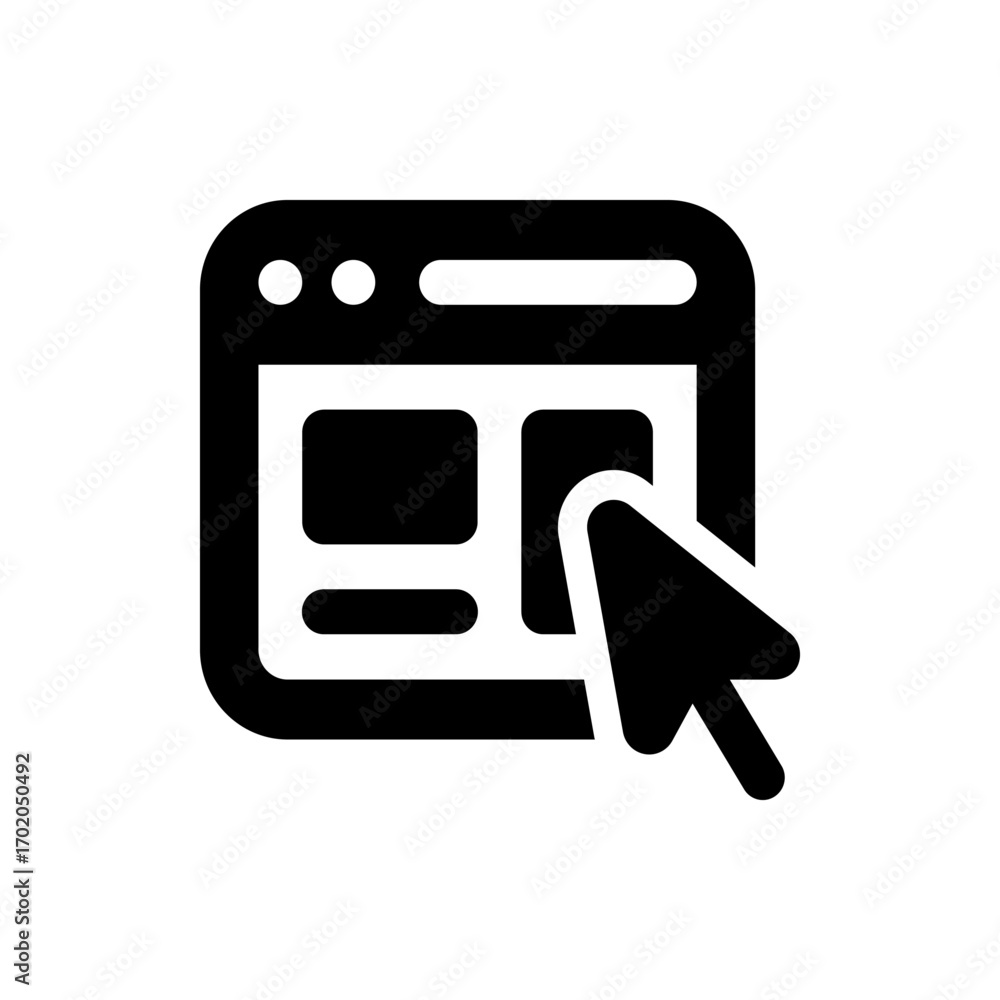 Poster illustration of a browser window with a cursor hovering over it in a simple black and white design s