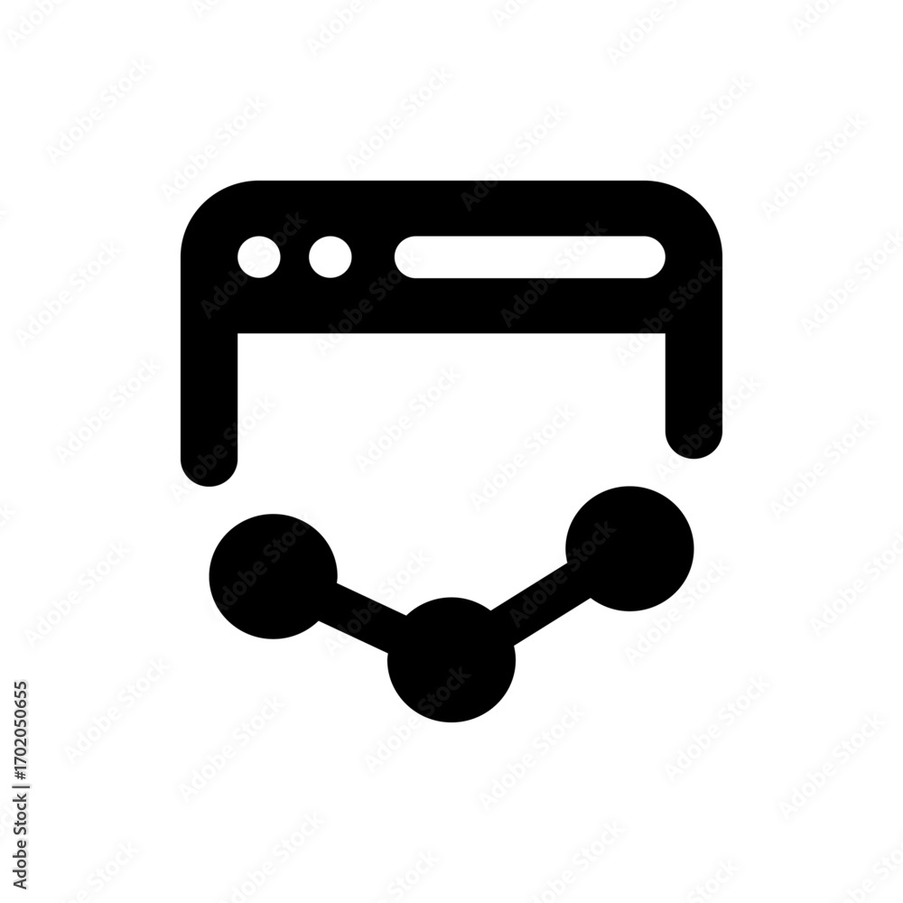 Aufkleber black and white depiction of a browser window with three circles connected by lines below the window