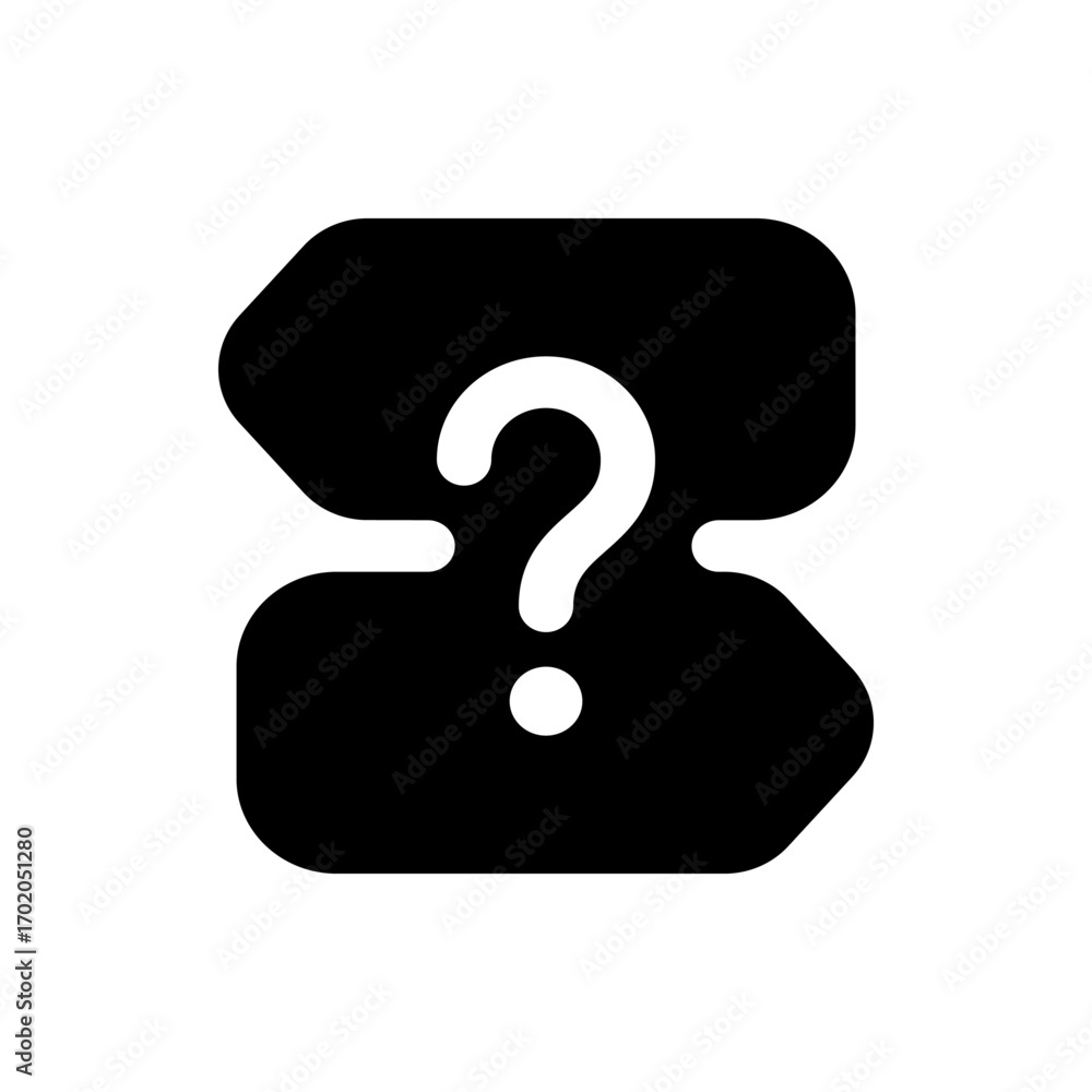 Poster abstract black shape containing a white question mark symbol representing uncertainty and questionin
