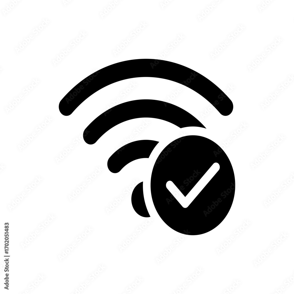 Poster wifi symbol with three curved lines and a check mark inside a circle indicating a successful connect