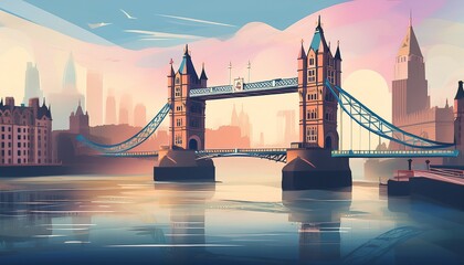 foggy london tower bridge cityscape backdrop travel poster