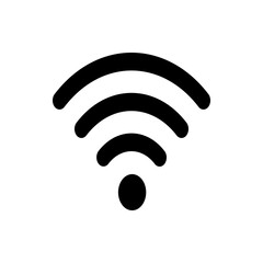 Illustration of a black wifi symbol with three curved lines and a circle indicating wireless connectivity